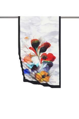 Black Poppy Pattern Silky Foulard 