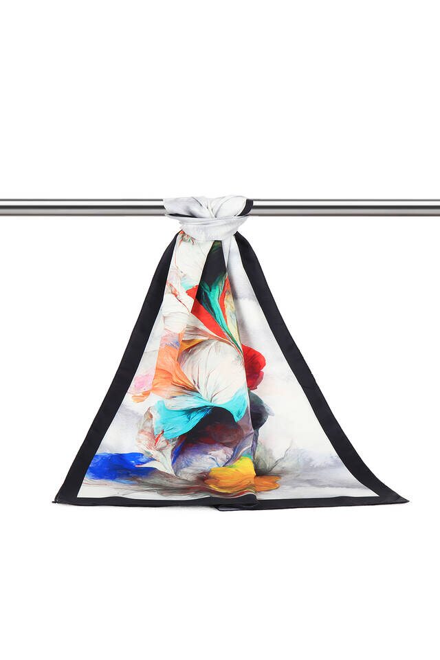 Black Poppy Pattern Silky Foulard - 3