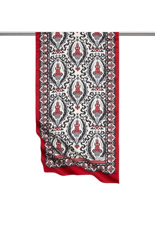 Black Red Carnation Pattern Narrow Silky Foulard 