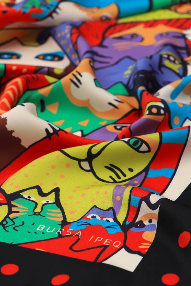 Black Red Patterned Silky Pocket Square - 3