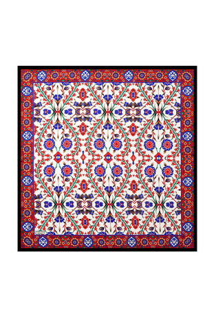 Black Red Selcuk Pattern Silk Square Scarf 