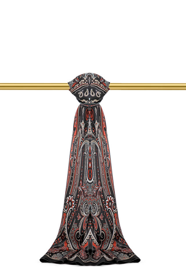 Black Sahara Pattern Sura Silk Scarf - Bursa İpek