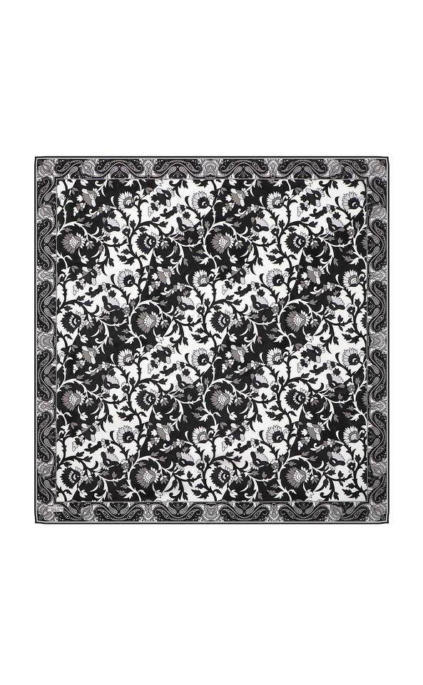 Black Shawl Pattern Voile Silk Square Scarf - 1