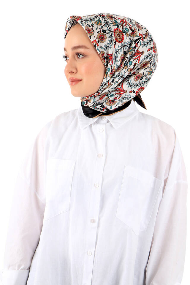 Black Side Pattern Silk Square Scarf - 2