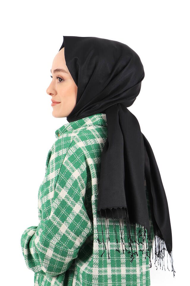 Black Silk Look Scarf - 4