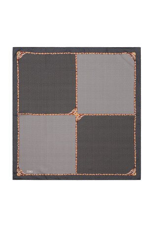 Black Straw Pattern Twill Silk Square Scarf - Thumbnail