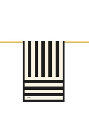 Black Stripe Pattern Twill Silk Scarf - Thumbnail