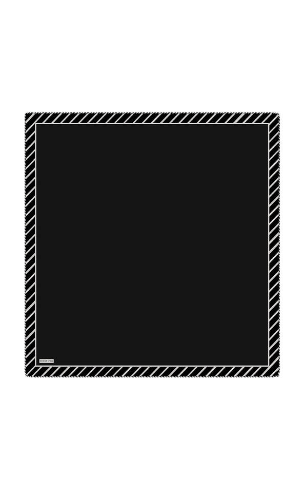 Black Stripe Pattern Twill Silk Square Scarf - 1
