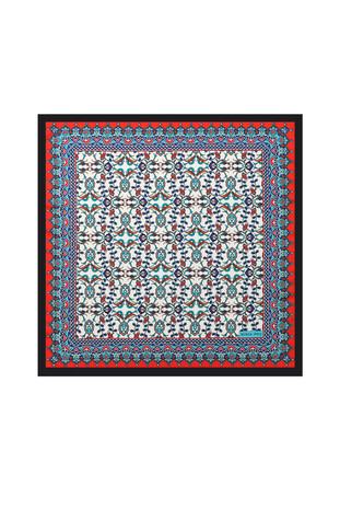 Black Tile Tulip Pattern Silky Pocket Square 