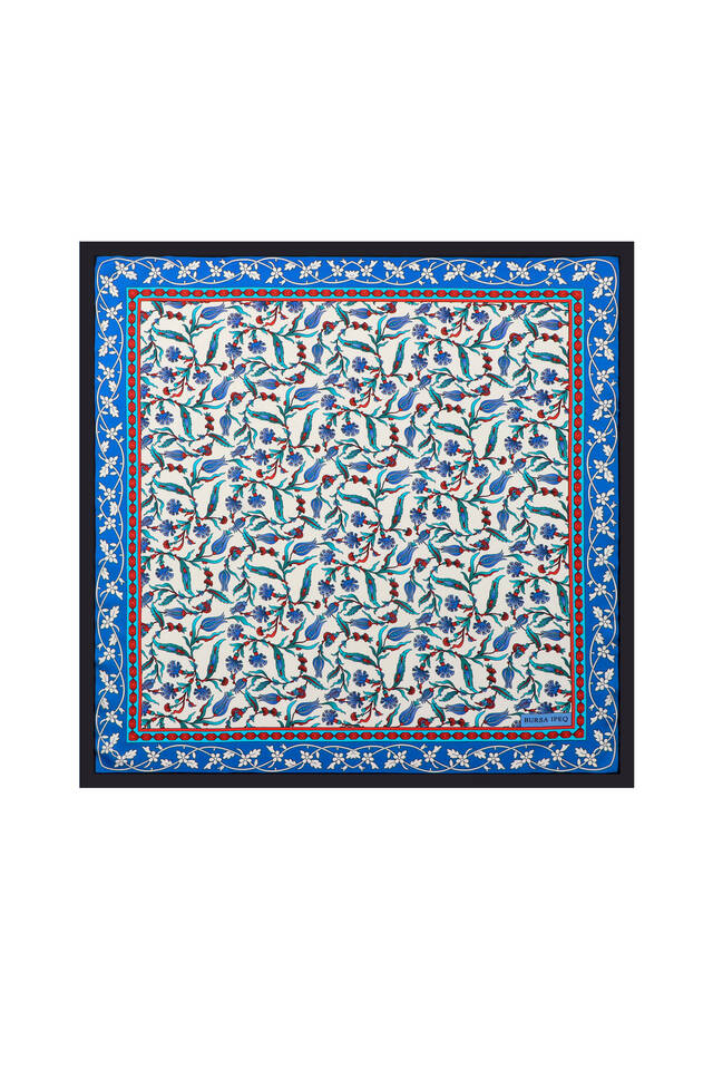 Black Tulip Carnation Pattern Silky Pocket Square - Bursa İpek