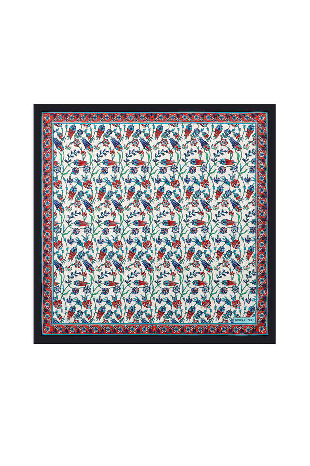 Black Tulip Pattern Silky Pocket Square - Bursa İpek