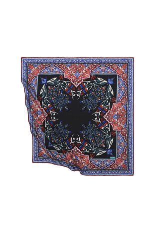 Black Turkish Motif Candlestick Tulip Pattern Silk Square Scarf 