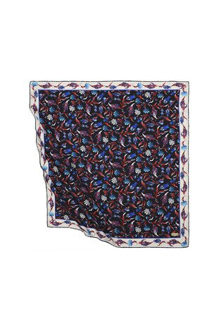 Black Turkish Pattern Carnation Tulip Pattern Silky Square Scarf 