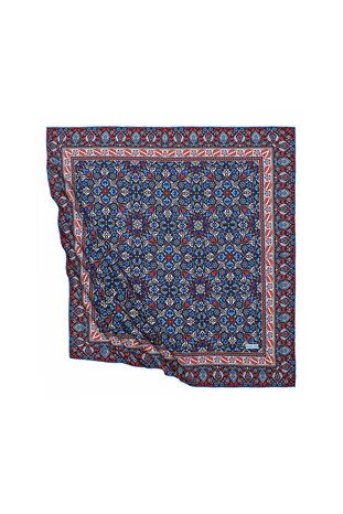Black Turkish Patterned Tile Pattern Silk Square Scarf - Thumbnail