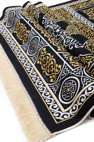 Black Velvet Carpet Prayer Rug - Thumbnail