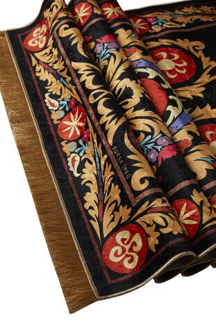 Black Velvet Carpet Prayer Rug - Thumbnail