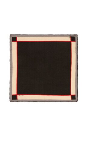 Black Wide Border Plain Silk Pocket Square - Thumbnail