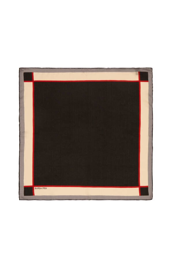Black Wide Border Plain Silk Pocket Square - Bursa İpek