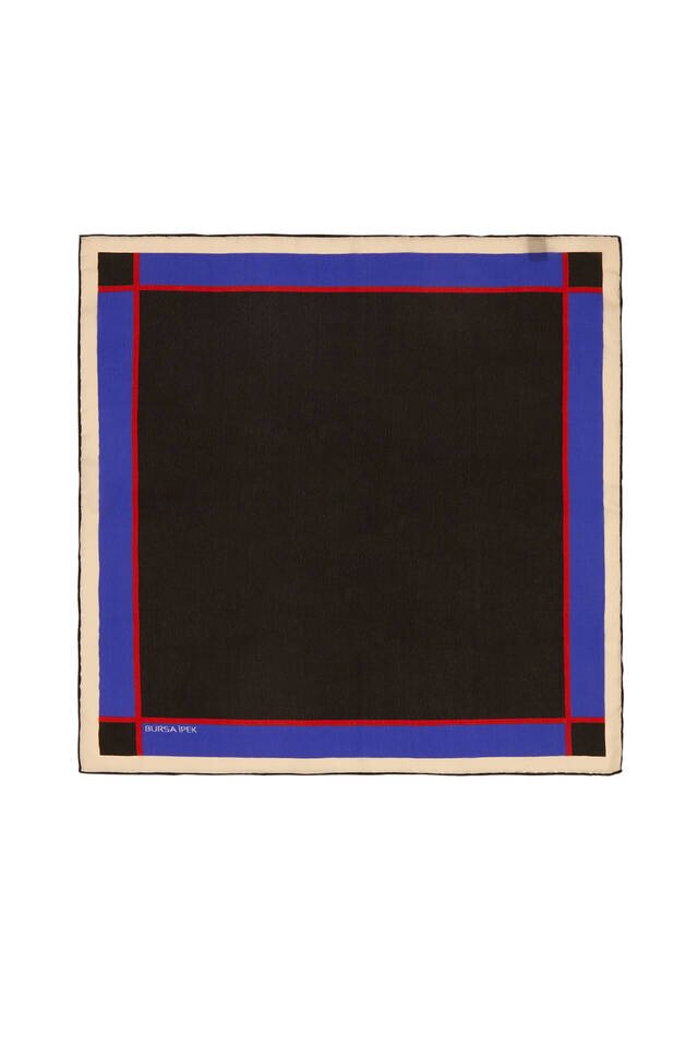 Black Wide Border Plain Silk Pocket Square - Bursa İpek