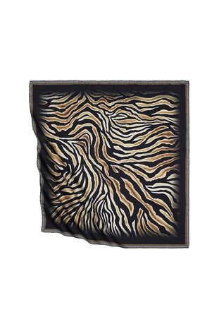 Black Zebra Pattern Silky Square Scarf - Thumbnail