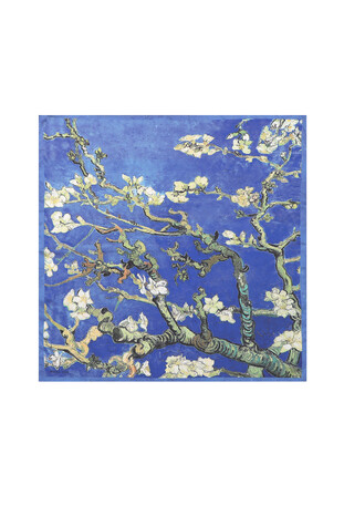 Blue Almond Blossom Pattern Silky Pocket Square 
