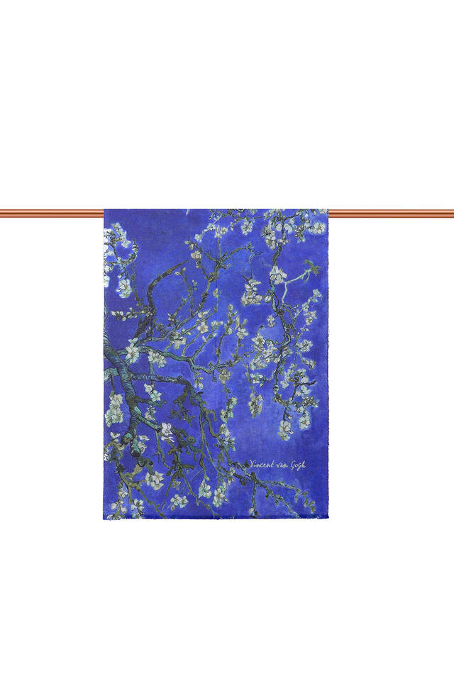 Blue Almond Blossom Pattern Winter Shawl - 3