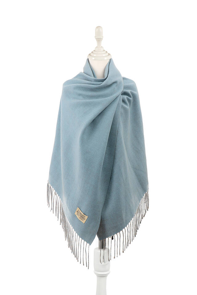 Blue Beige Double Sided Winter Shawl - Bursa İpek