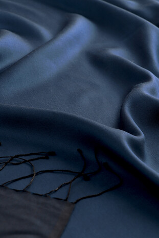 Blue Black Reversible Silk Scarf - Thumbnail