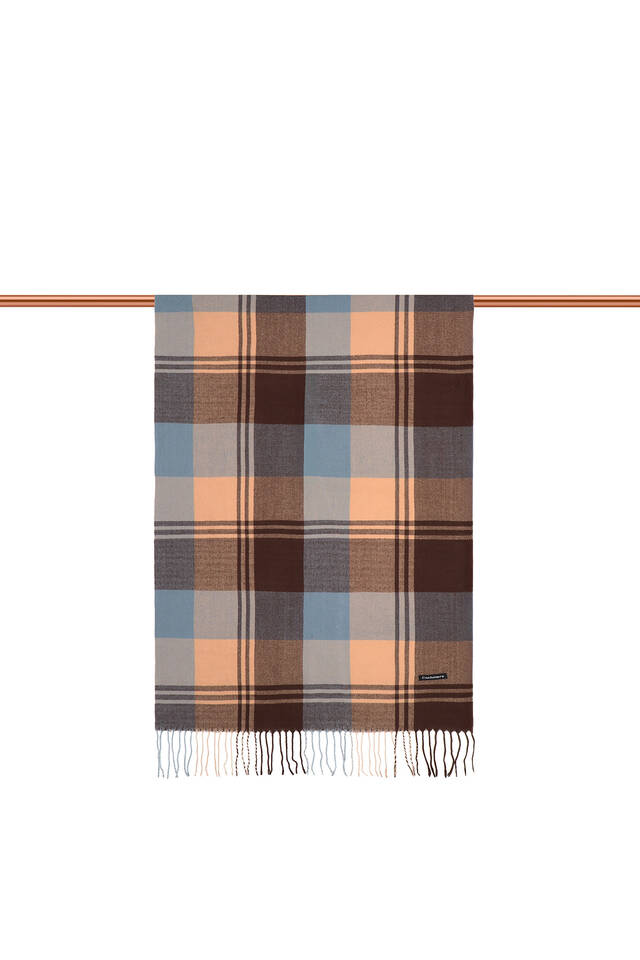 Blue Brown Patterned Winter Shawl - 3