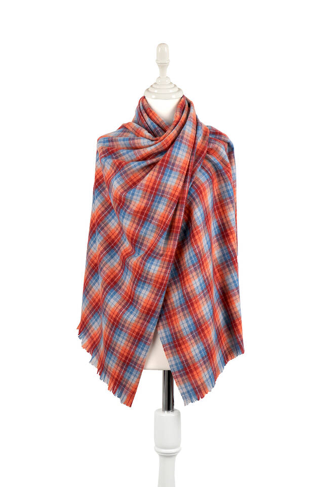 Blue Claret Red Plaid Pattern Winter Shawl - 1
