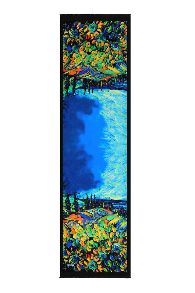 Blue Day Flowers Pattern Silk Foulard - 5