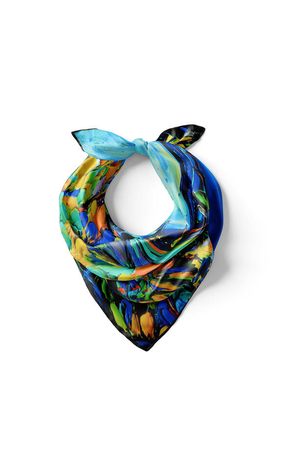 Blue Day Flowers Pattern Silk Pocket Square - 2