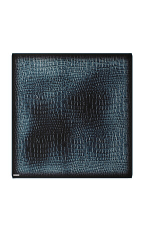 Blue Deren Pattern Twill Silk Square Scarf 
