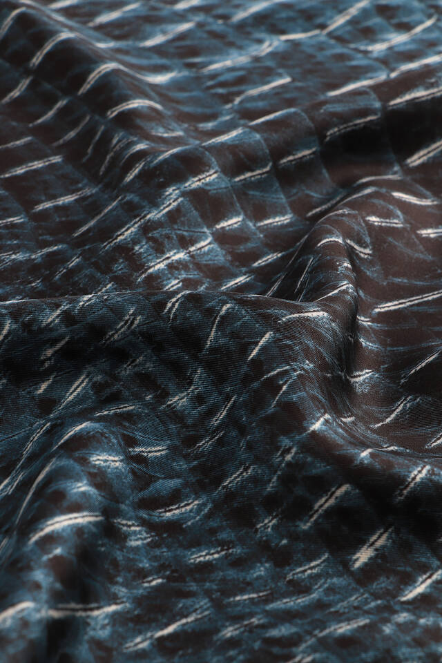 Blue Deren Pattern Twill Silk Square Scarf - 2