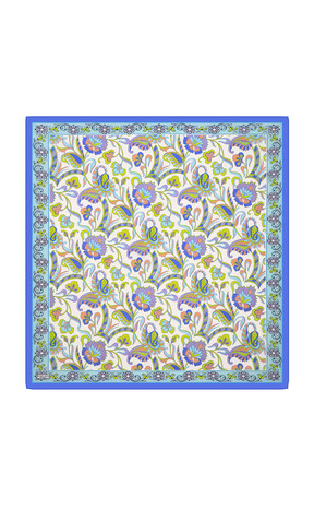 Blue Floral Pattern Voile Silk Square Scarf 