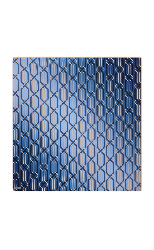 Blue Knitted Pattern Sura Silk Square Scarf 