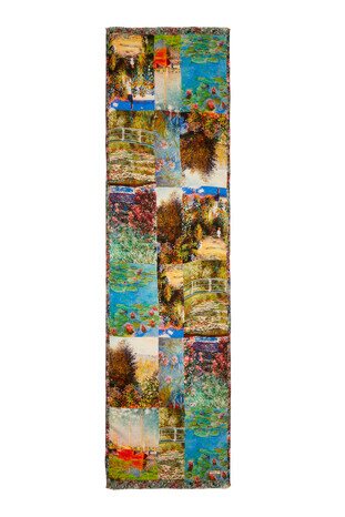 Blue Monet Collage Silk Painting Foulard - Thumbnail