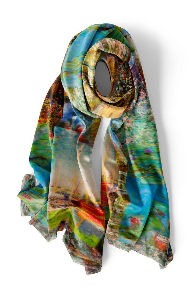 Blue Monet Collage Silk Painting Foulard - 5