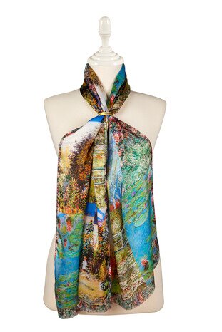 Blue Monet Collage Silk Painting Foulard 