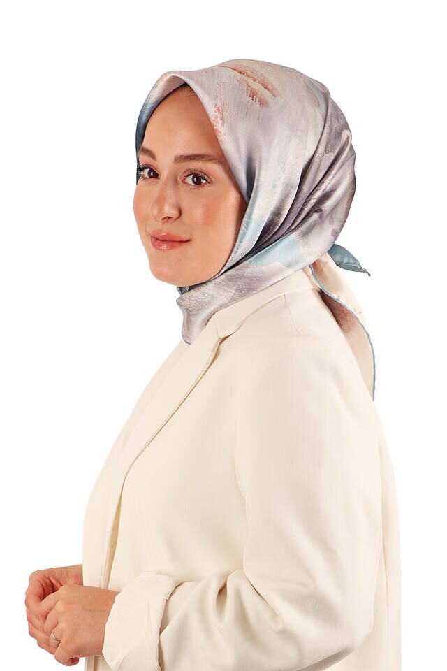 Blue Pastel Pattern Sura Silk Scarf - 2