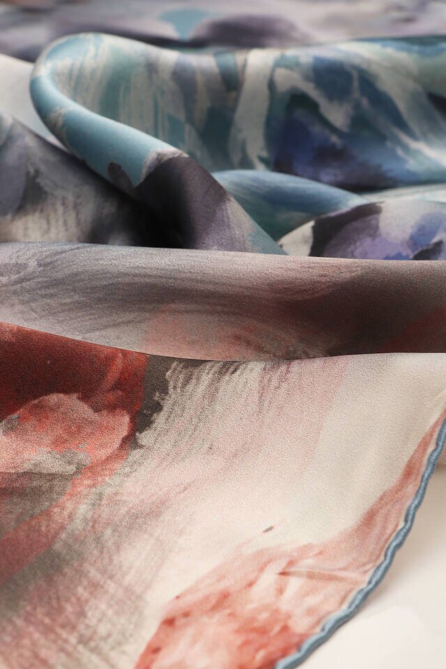Blue Pastel Pattern Sura Silk Scarf - 3