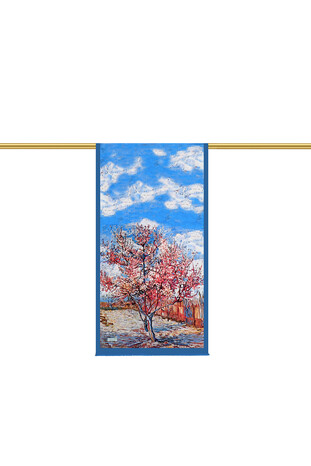 Blue Peach Tree Pattern Silk Foulard - Thumbnail