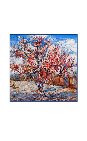 Blue Peach Tree Pattern Silk Pocket Square 