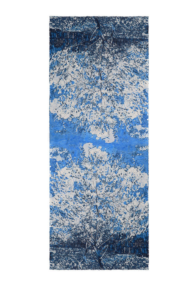 Blue Peach Tree Pattern Winter Shawl - 4