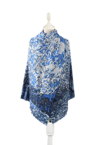 Blue Peach Tree Pattern Winter Shawl 