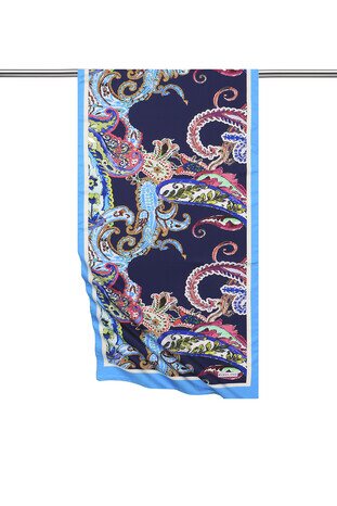 Blue Shawl Pattern Silky Foulard - Thumbnail