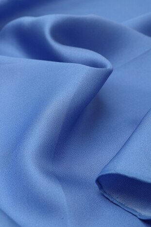 Blue Solid Color Twill Silk Square Scarf - Thumbnail