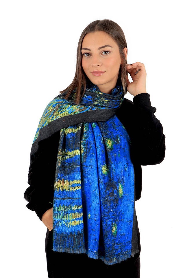 Blue Starry Nights Pattern Winter Shawl - 2