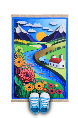 Blue Sunny Valley Children's Prayer Rug and Play Mat 