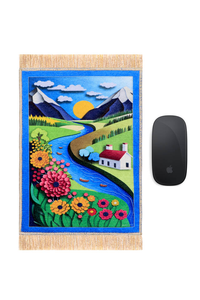 Blue Sunny Valley Decorative Small Carpet Mousepad - Bursa İpek